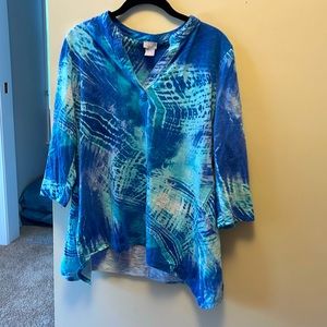 Chico’s  Size 2 Watercolor Blue Asymmetrical Tunic